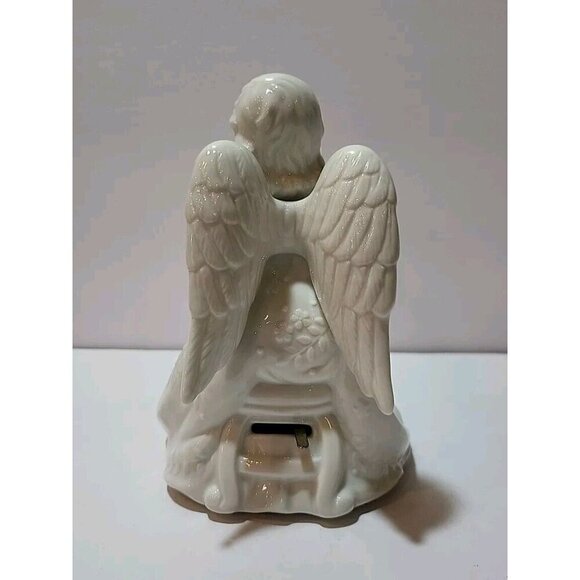 Midwest Taiwan White Porcelain Angel Harp Figurine Wind Up Music Box Vintage - Picture 3 of 7